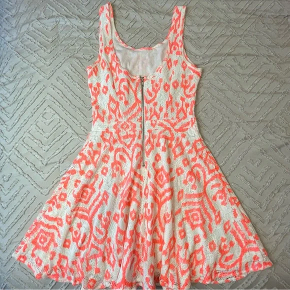 Bethany Mota Neon Coral & Cream A Line Skater Dress | S - Picture 6 of 6